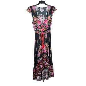 Women's Dark Cottagecore Fairycore Coquette Floral Midi Dress Cap Sleeve Sz XL